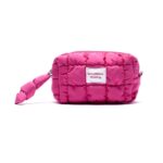 Factory Custom Pink Quilted Zipper Cosmetic Puffy Pouch Lady Travel Portable Toiletry Beauty Bag Letter Fashion Puffer Makeup