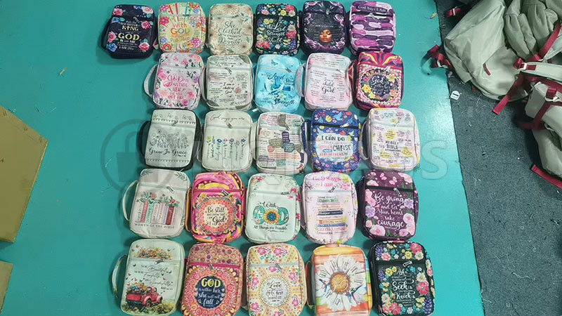Assorted Bible cover designs arranged together in Liqi Bag's successful case gallery
