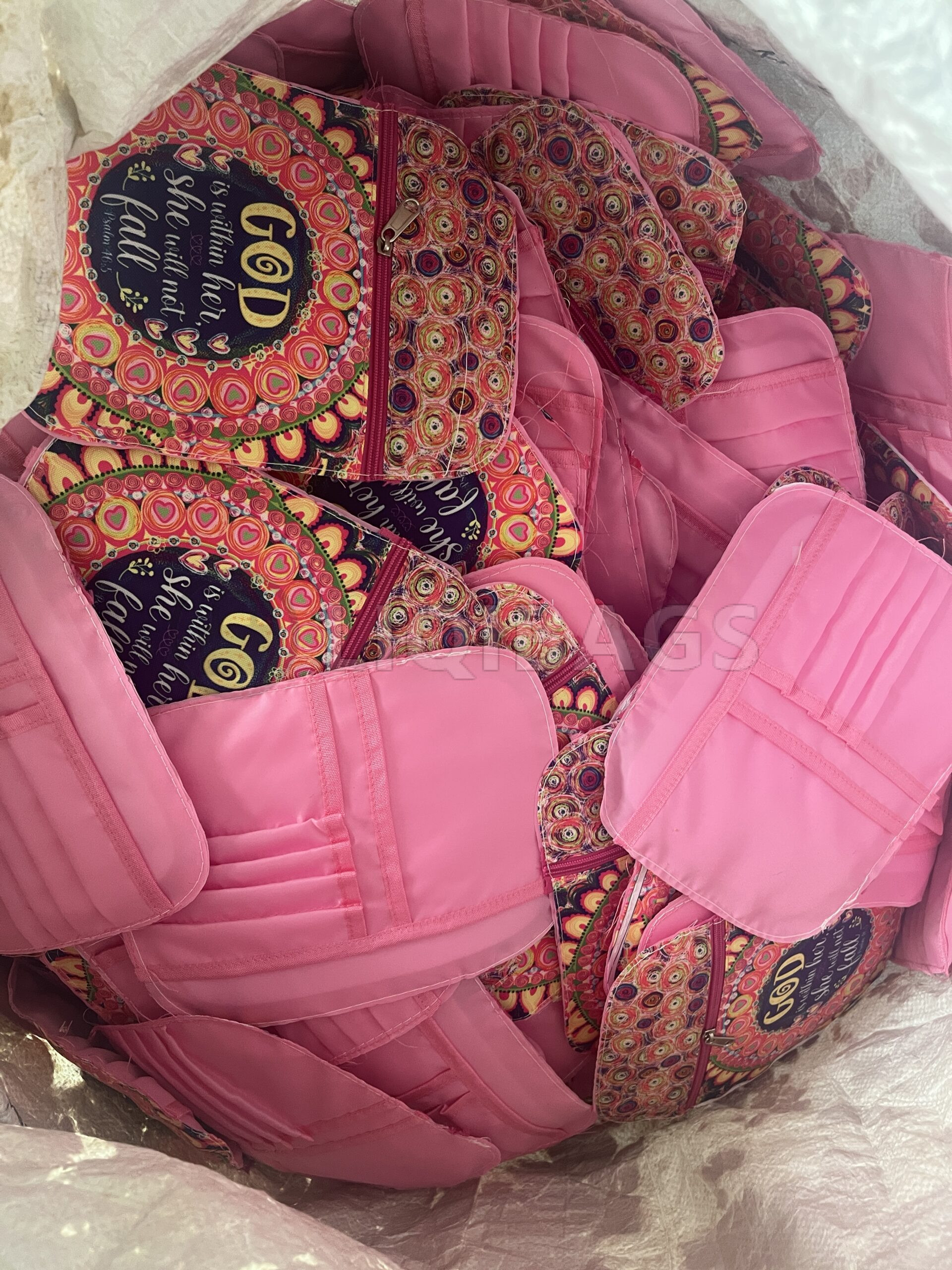 Finished Bible cases with colorful all-over printed panels in Liqi Bag's successful case gallery