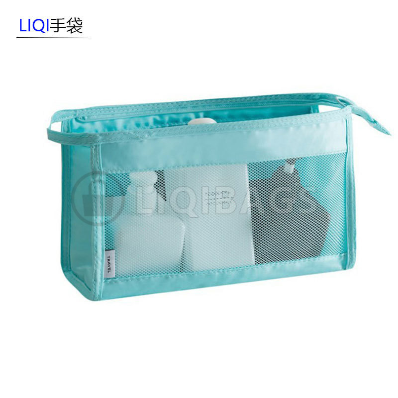 portable Transparent mesh toiletry bag Beach travel storage bag Mesh splicing Oxford fabric Water cosmetic bag