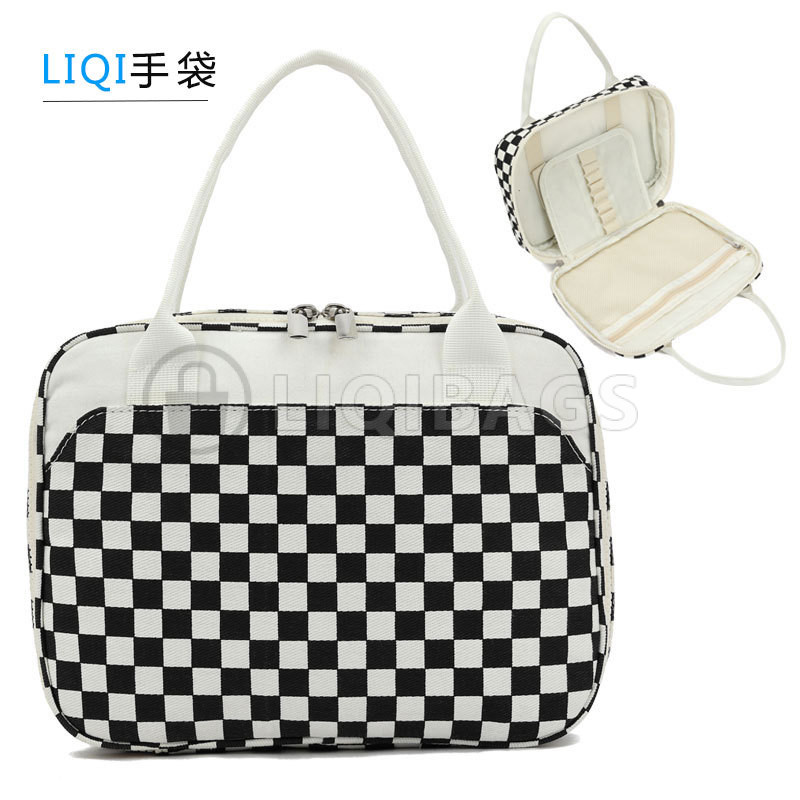 Checkered PU book case with interior organizer