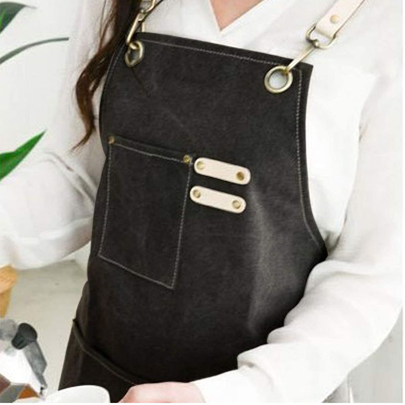Custom denim work apron with multiple tool pockets