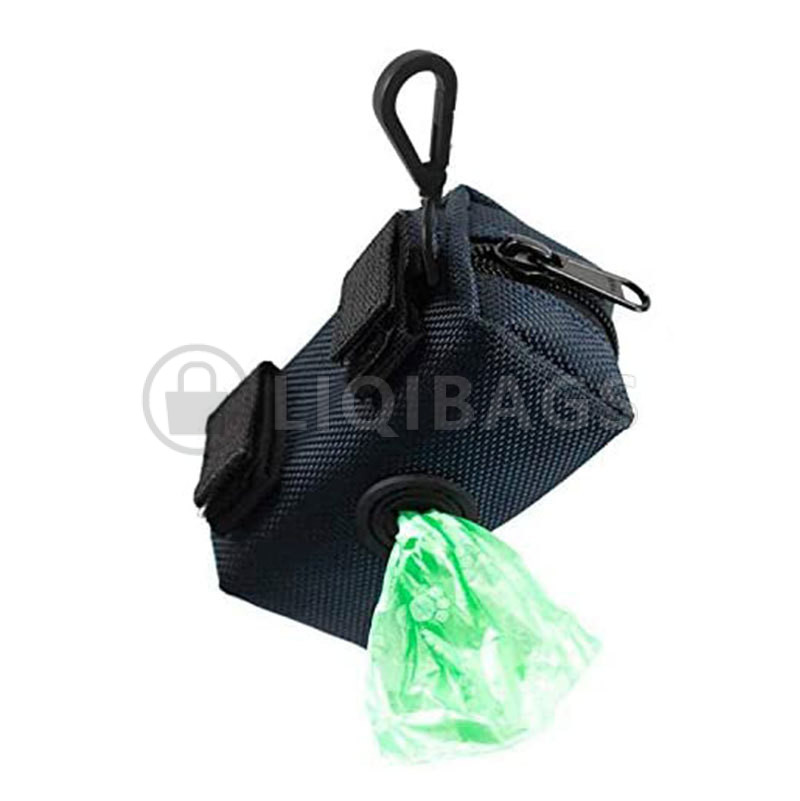 Custom dog waste bag dispenser attached to a leash