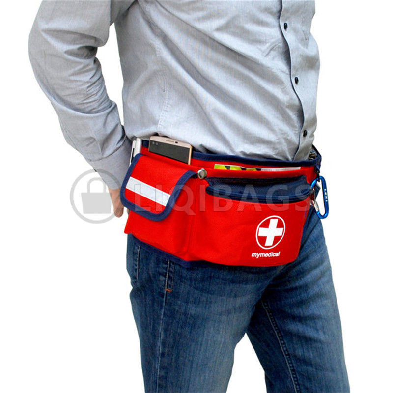 Open nurse waist bag with organized medical supplies