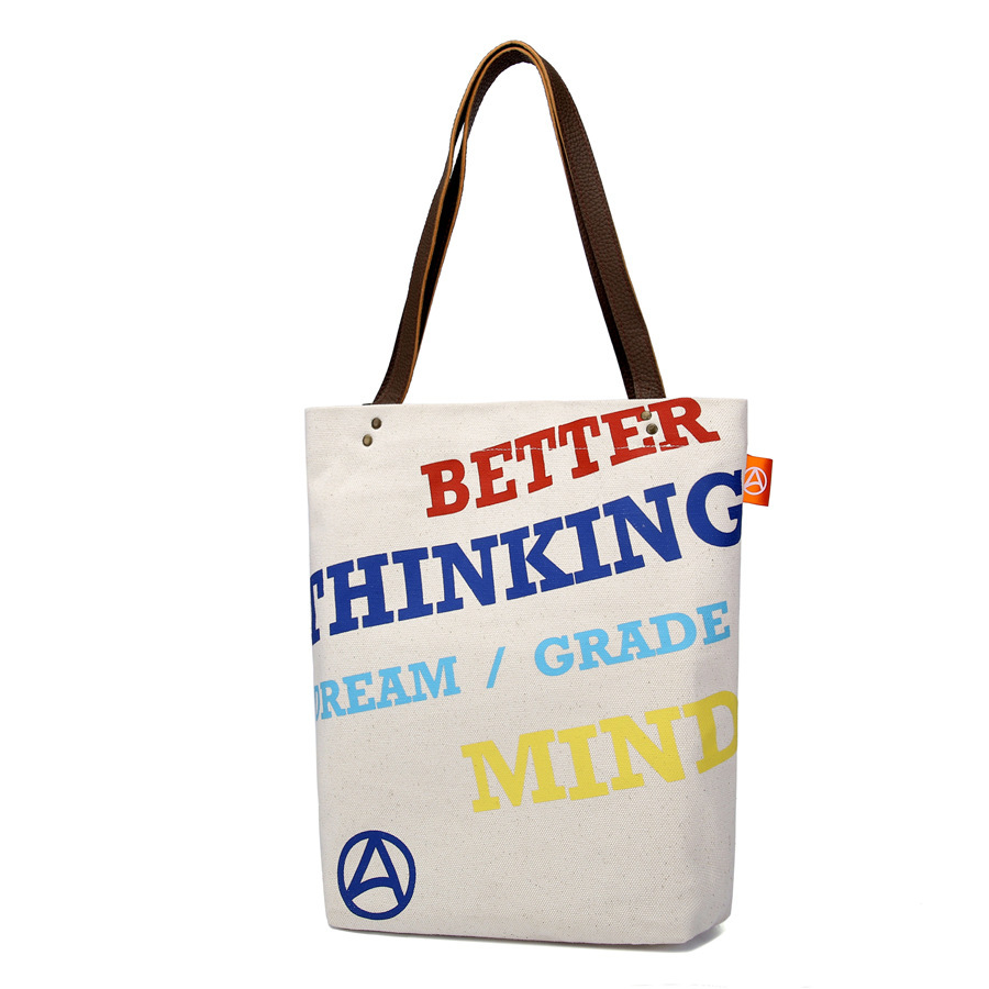 Large zippered cotton tote front display