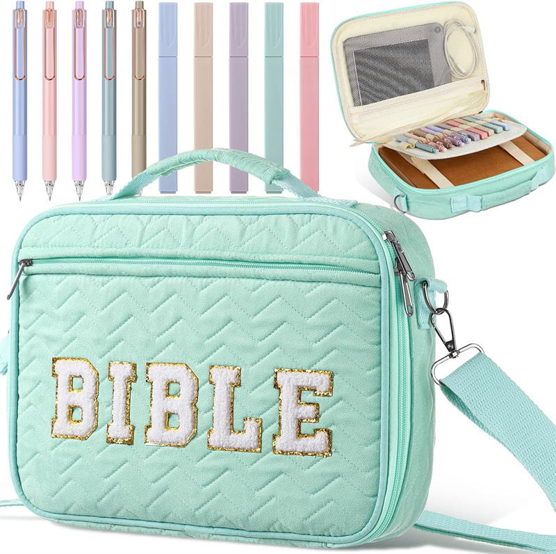 Mint Bible cover with adjustable shoulder strap