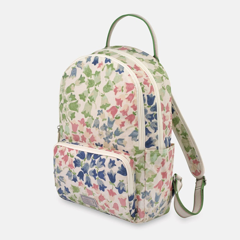 Printed laptop backpack angled side view