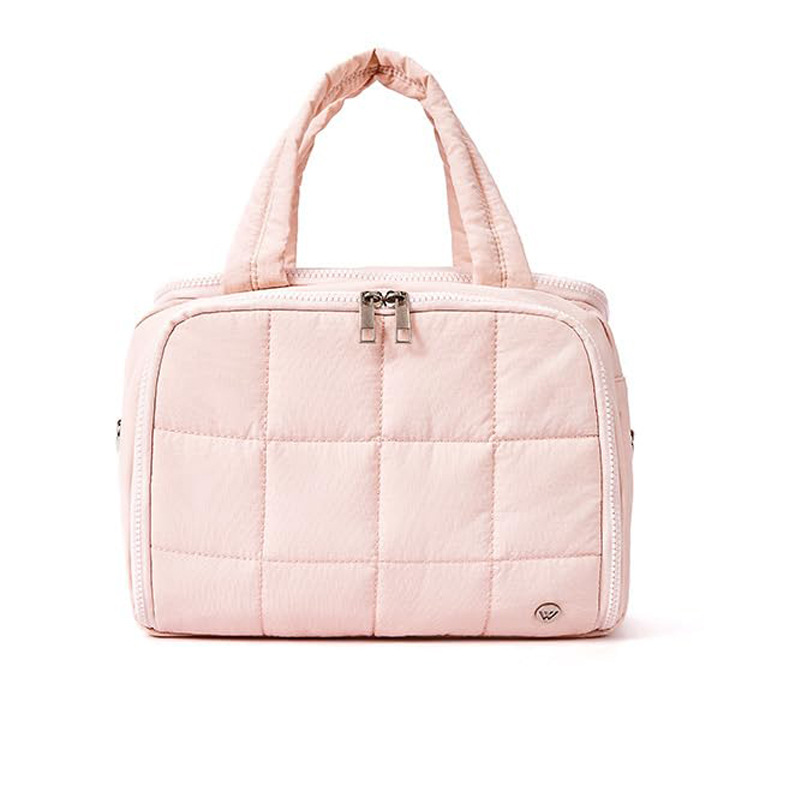 Custom Quilted Nylon Cosmetic Bag with Wide Opening and Top Handles
