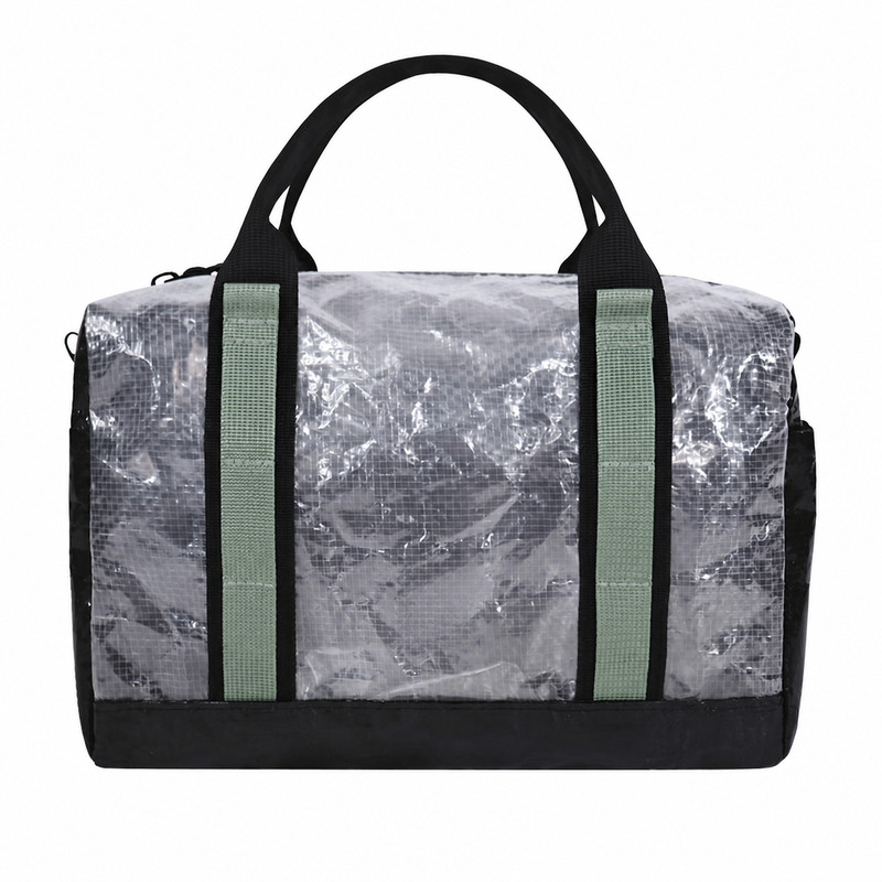 Silver-toned recycled woven weekend duffel bag front view