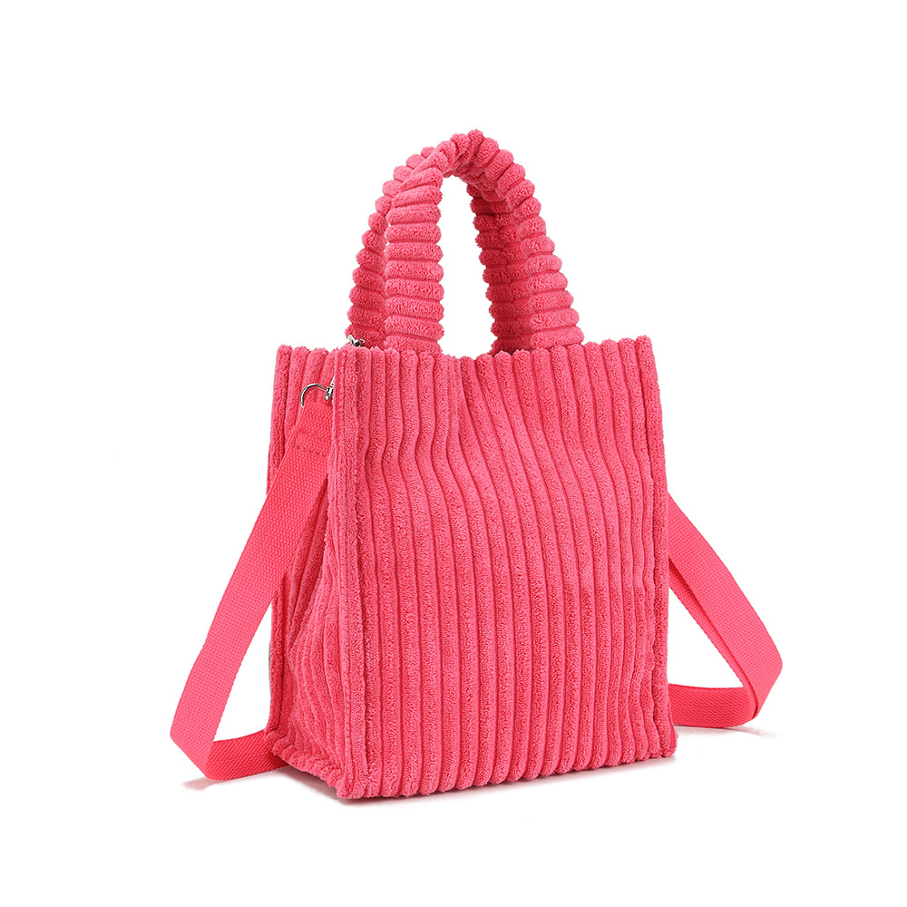 Corduroy fleece tote with shoulder strap