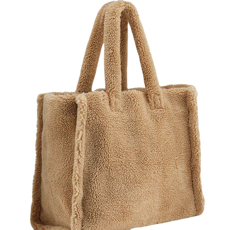 Custom teddy fleece tote bag with double handles