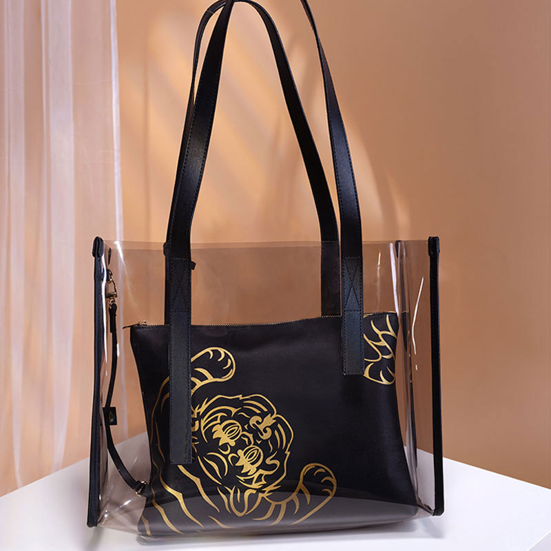 Custom Transparent TPU Beach Tote Bag with Removable Printed Inner Pouch