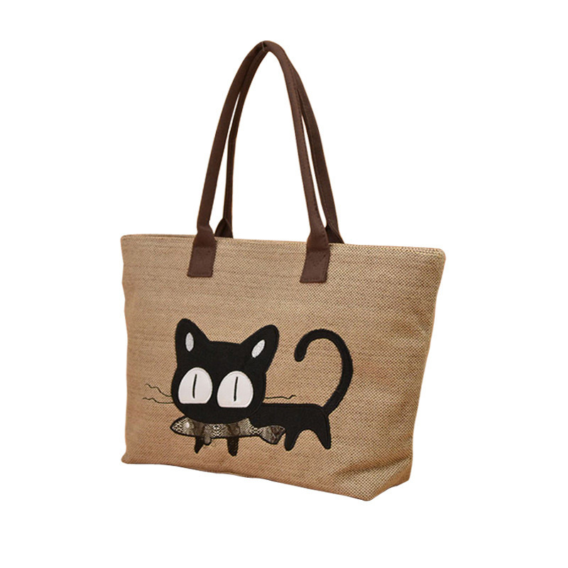 Large jute tote with brown rope handles