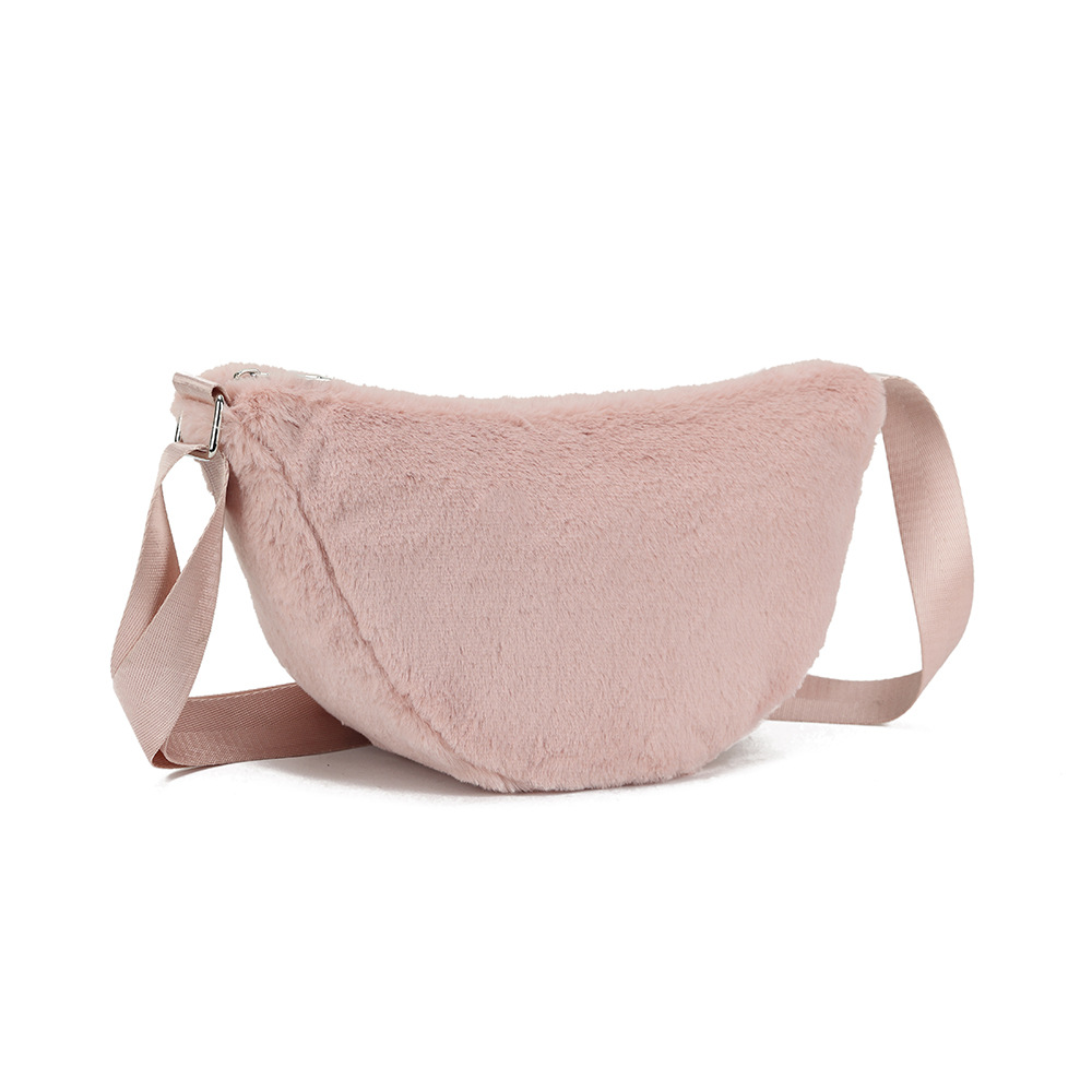 Custom fleece crescent shoulder bag with strap