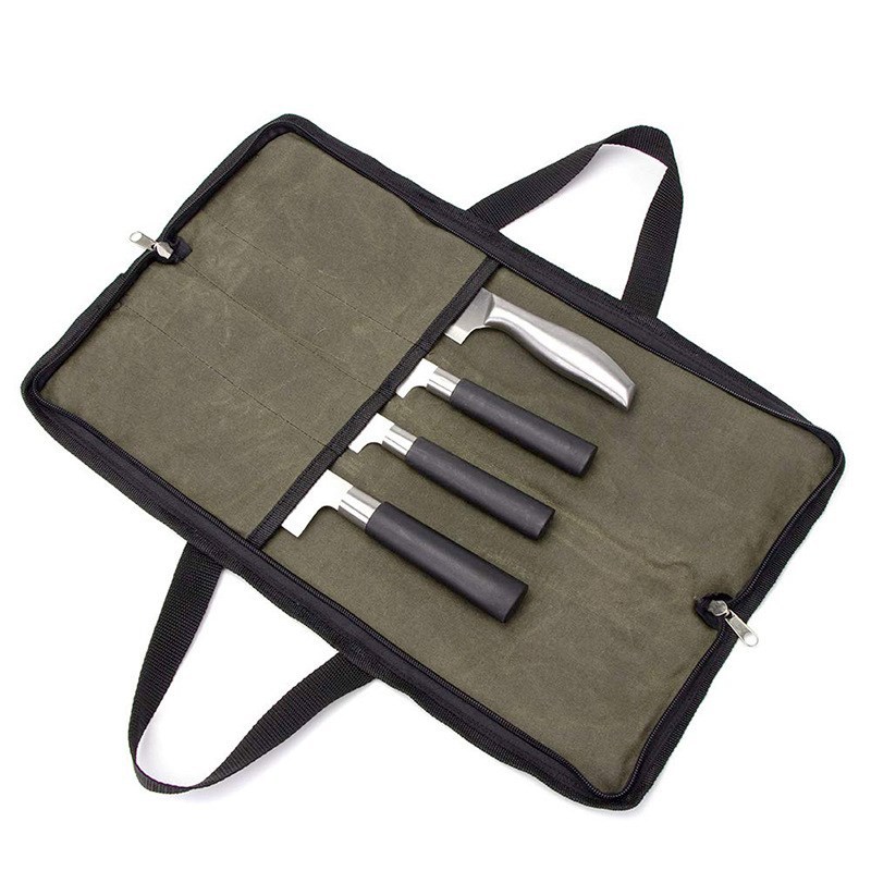 Custom waxed canvas chef knife roll bag