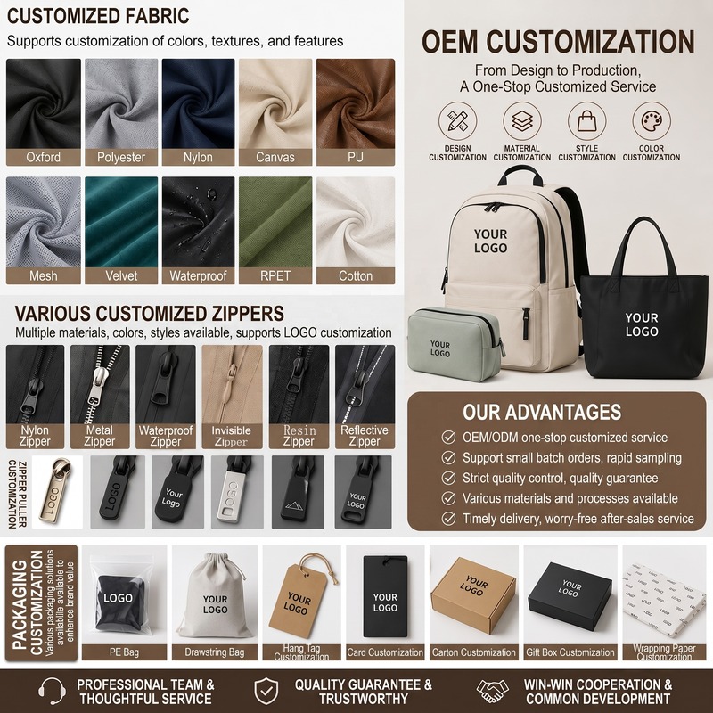 Custom bag logo, color, material and packaging options