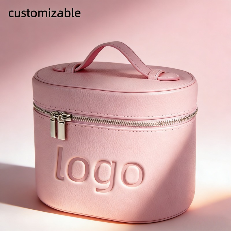 Custom PU Leather Double Zipper Makeup Bag with Quilted product view 1
