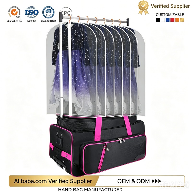 Custom Rolling Garment Rack Travel Duffel Bag front view