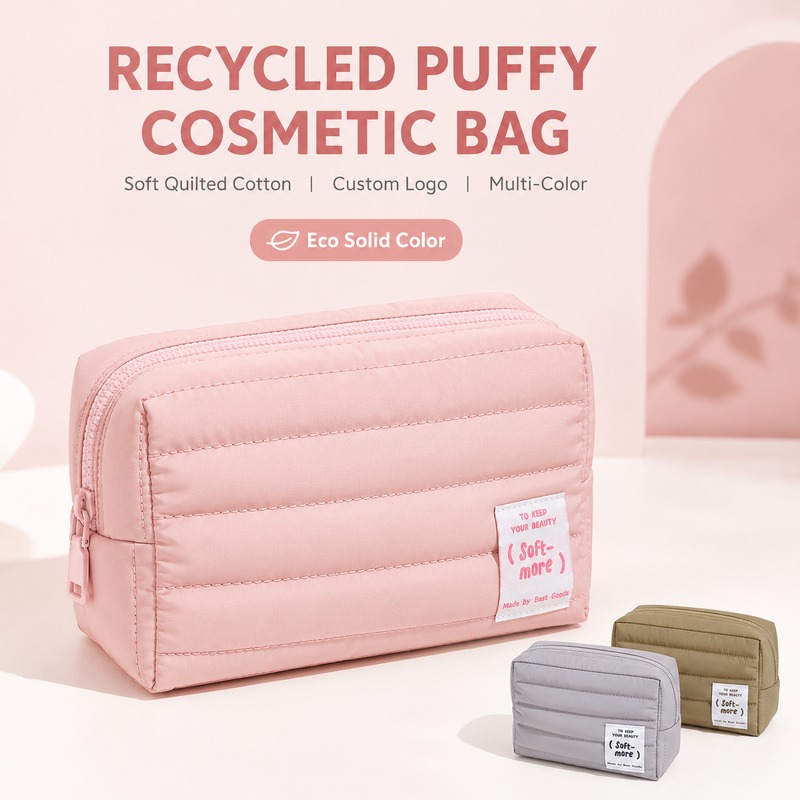 Custom Nylon Quilted Cosmetic Pouch with Recycled product view 1