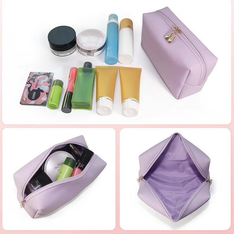 Custom PU Leather Waterproof Cosmetic Organizer Bag with Zipper product view 2