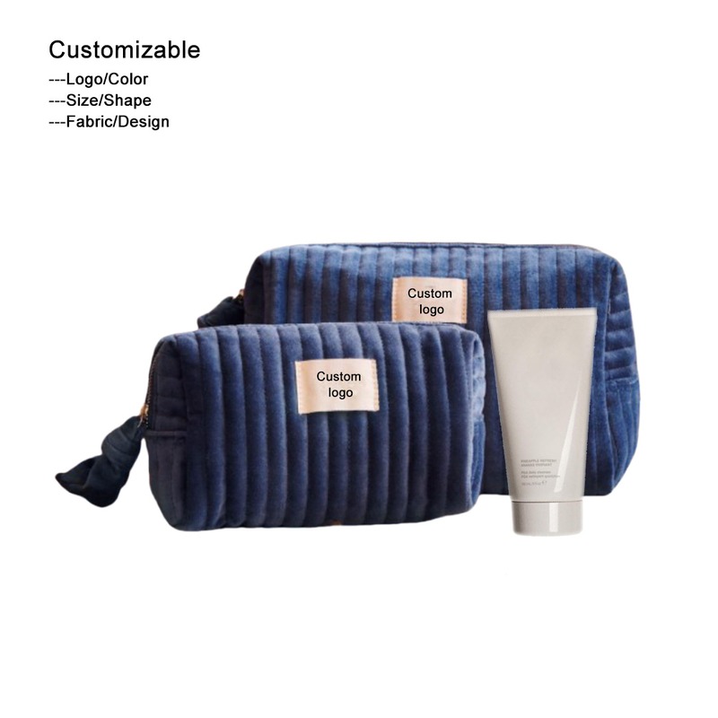 Custom Velvet Quilted Toiletry Bag with Zipper product view 1