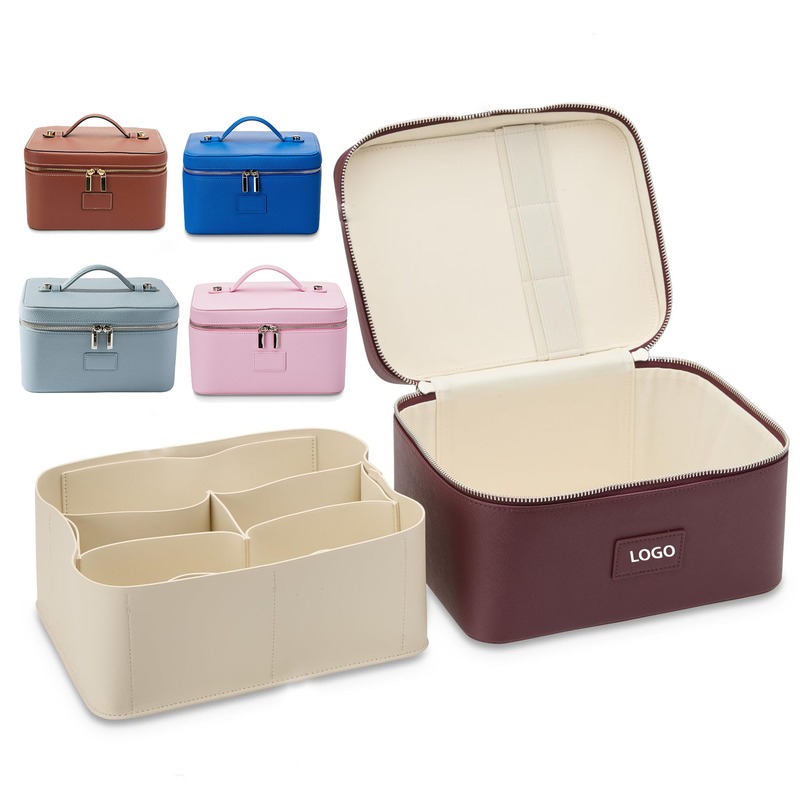 Custom PU Leather Double Zipper Makeup Bag with Large Capacity product view 1