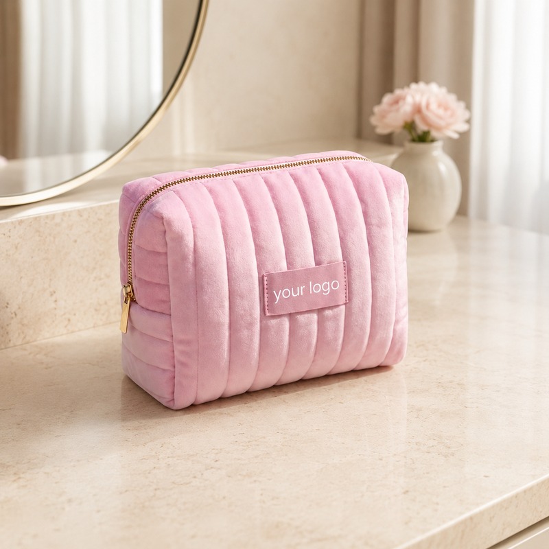 Custom Velvet Quilted Cosmetic Pouch with Large Capacity product view 1