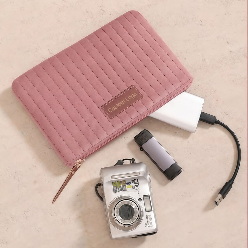 Custom Velvet Quilted Toiletry Bag with Storage product view 2