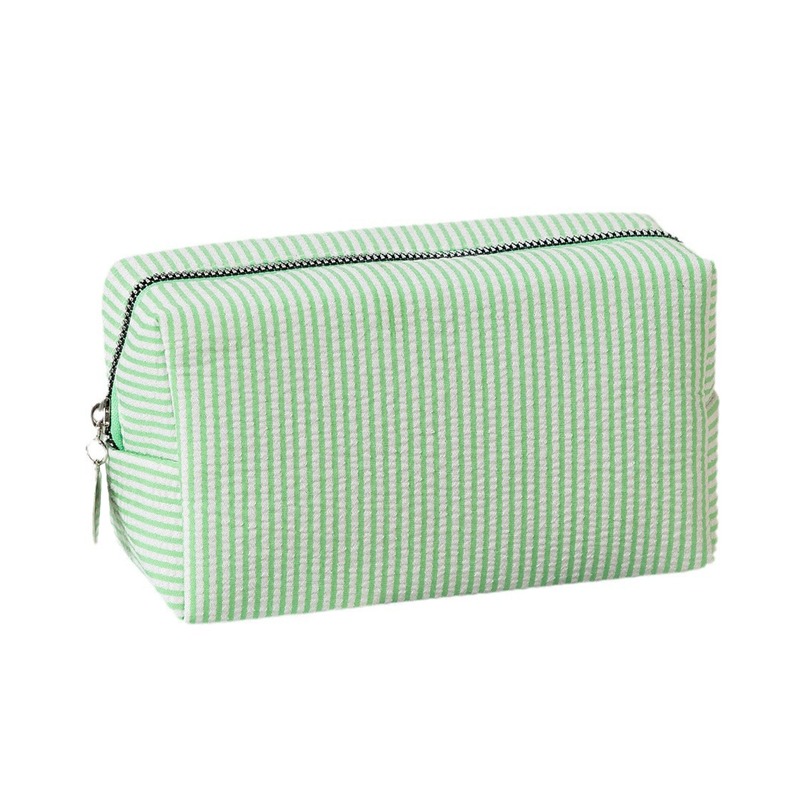 Custom Striped Seersucker Cosmetic Pouch with Zipper product view 1
