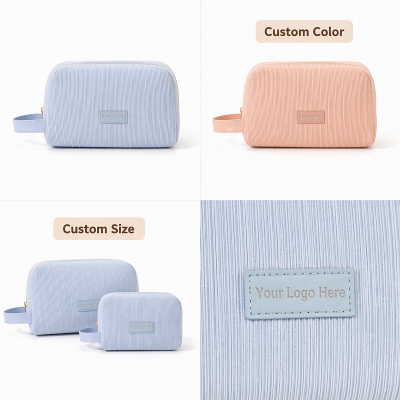 Custom Corduroy Water Resistant Cosmetic Organizer Bag with Zipper product view 1