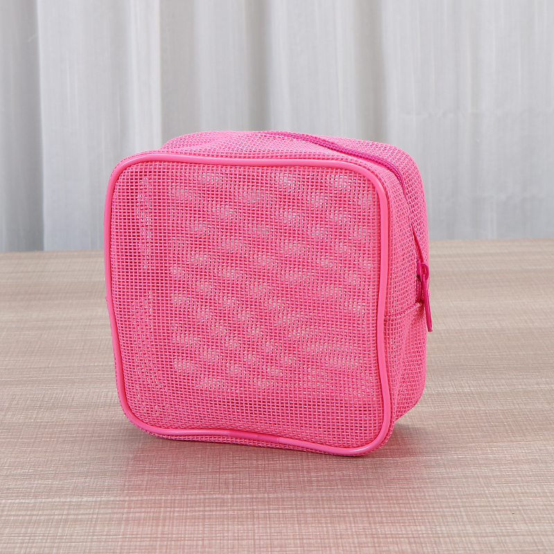 Liqibag mesh cosmetic organizer example with visible compartments and zipper