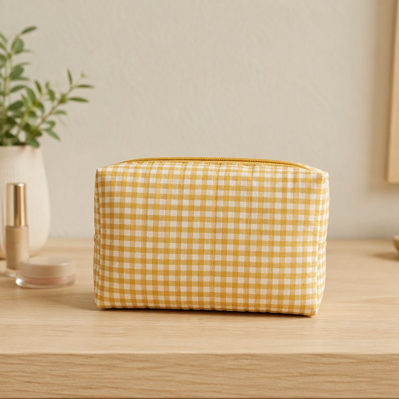 Custom Cotton Quilted Cosmetic Pouch with Zipper product view 1