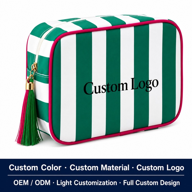 Custom Striped Toiletry Clutch with Tassel product view 1