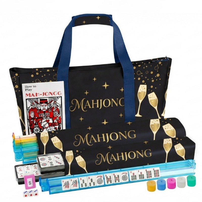 custom 3-piece mahjong bag set for tiles and racks the silhouette and details shown in the supplied images — product view 02