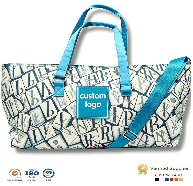 custom foldable mahjong tote bag with zipper zippered closure — product view 01