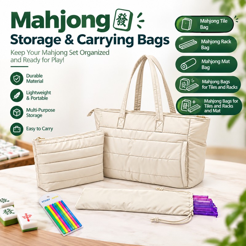 custom puffy pocket mahjong tote bag set the silhouette and details shown in the supplied images — product view 01