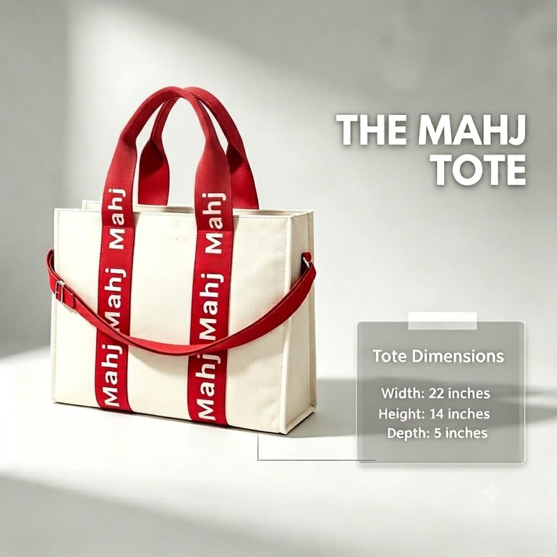 custom canvas mahjong tote bag with reinforced base canvas construction — product view 01