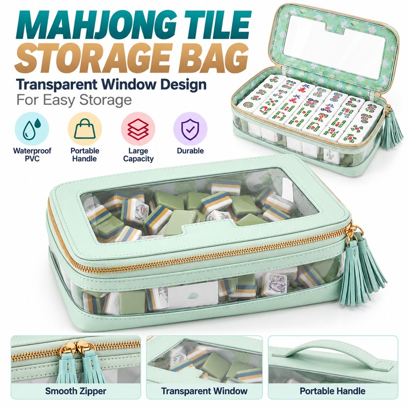custom transparent mahjong carrying case with handle zippered closure — product view 01