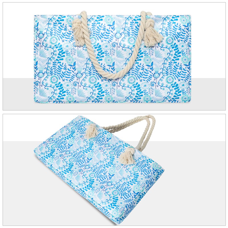 custom blue floral mahjong tote bag set floral print — product view 02