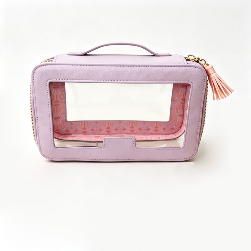 custom foldable pu leather mahjong tile bag with window the silhouette and details shown in the supplied images — product view 01