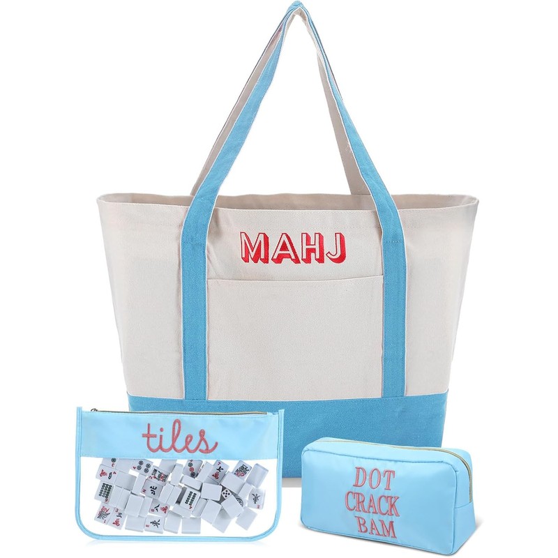 custom letter print mahjong storage bag set with clear pouch letter-print design — product view 01