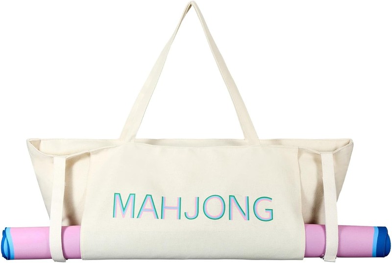 custom canvas mahjong tote bag with zipper canvas construction — product view 01