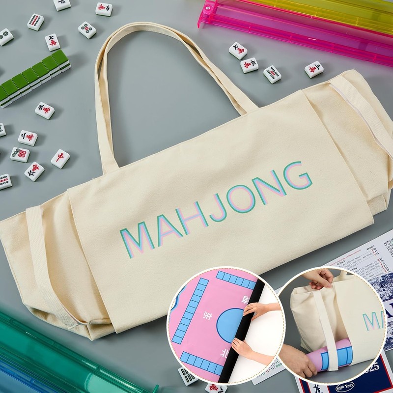 custom canvas mahjong tote bag with zipper canvas construction — product view 02