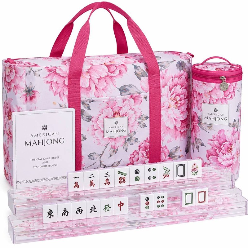 custom floral mahjong carrying case for tiles and racks floral print — product view 01
