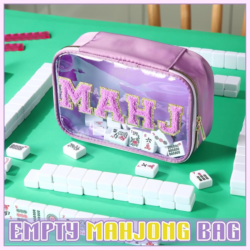 custom multicolor letter embroidered mahjong pouch embroidered lettering/design — product view 02