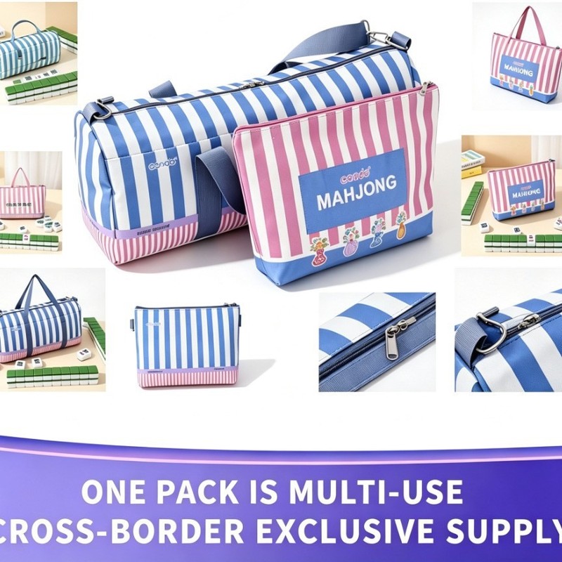custom striped mahjong duffle bag with detachable pouch striped design — product view 01