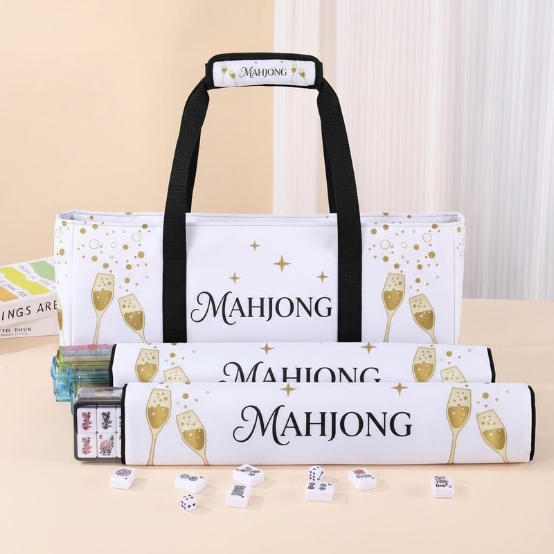 custom polyester mahjong bag set with accessories the silhouette and details shown in the supplied images — product view 02