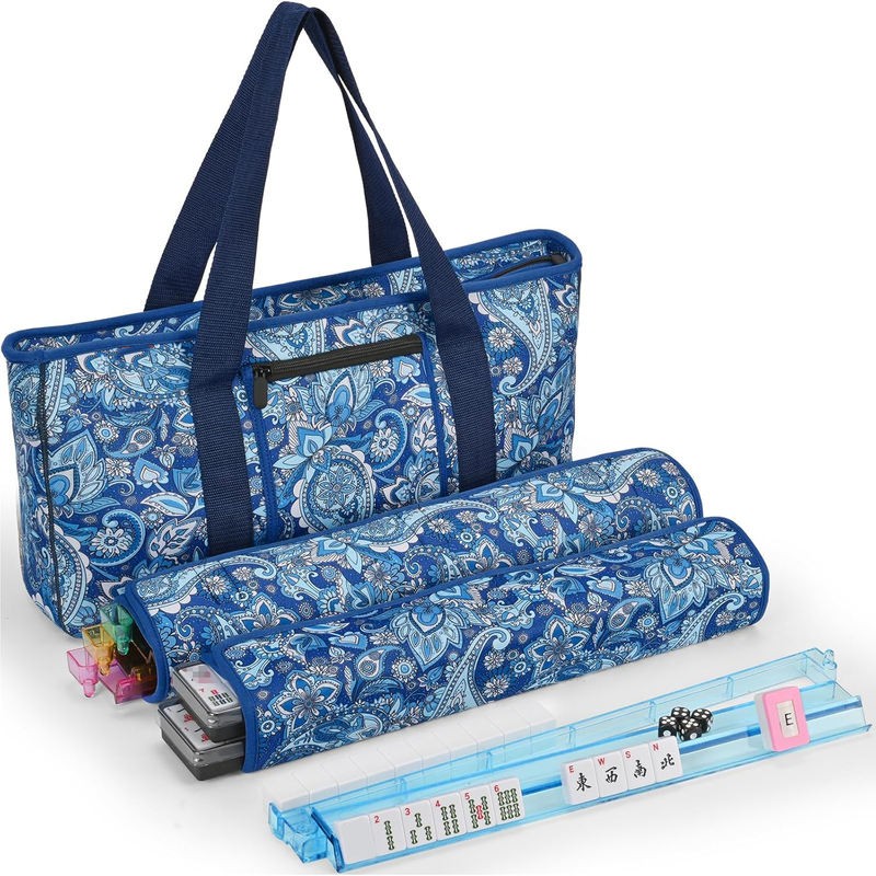 custom paisley mahjong set bag with zipper pouch paisley pattern — product view 01