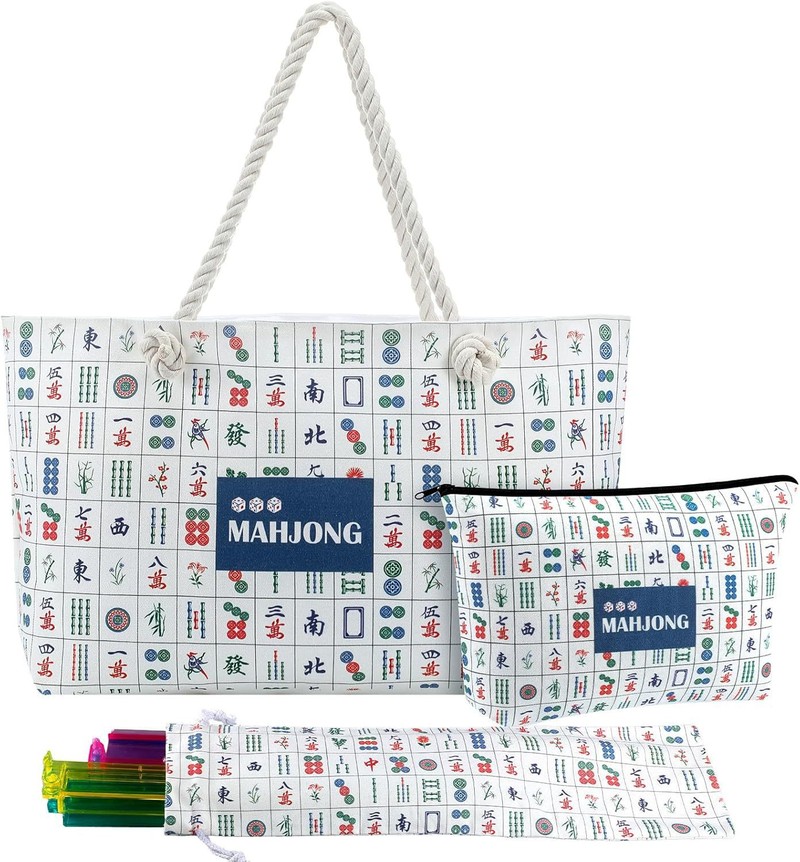 custom mahjong bag with matching zipper pouch zippered closure — product view 01