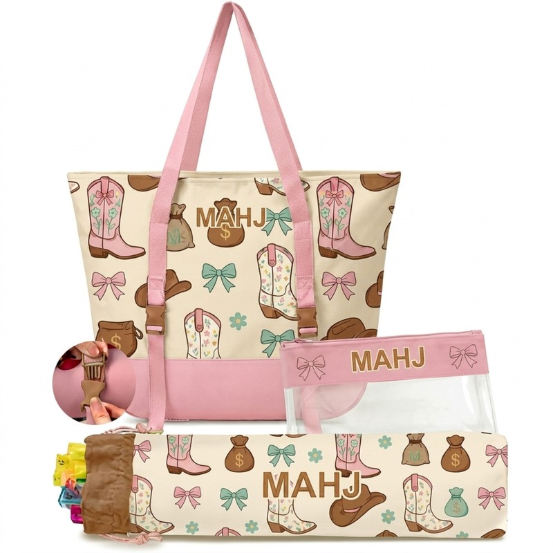 custom bohemian mahjong storage bag set the silhouette and details shown in the supplied images — product view 01